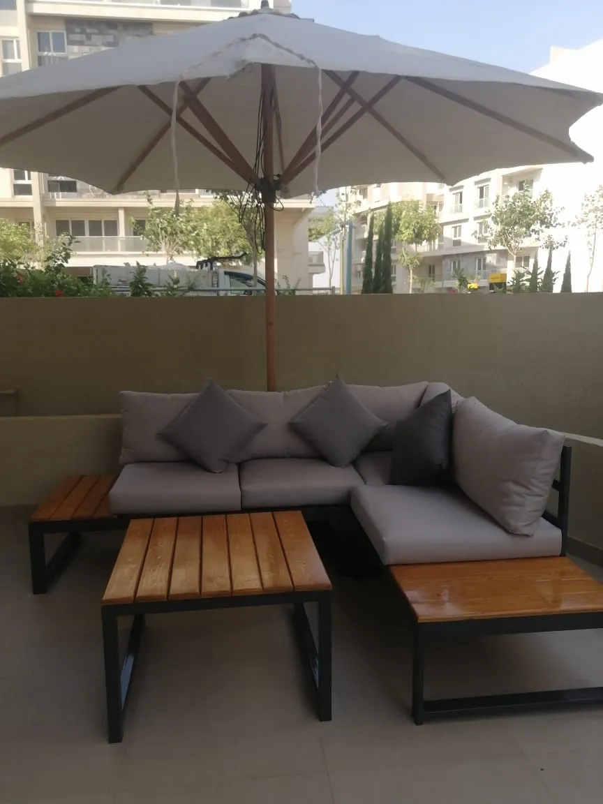 Cabana L-Shaped Set with Umbrella in a Real Space from a real Nestica delivery in North Coast