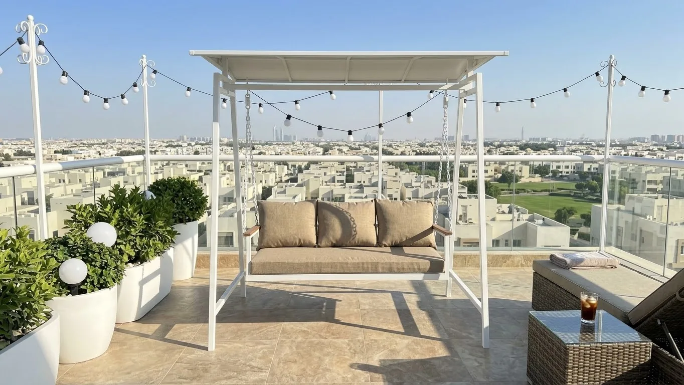 مرجيحة معدن 3 أفراد – أبيض وبيج من نستيكا - مراجيح Outdoor