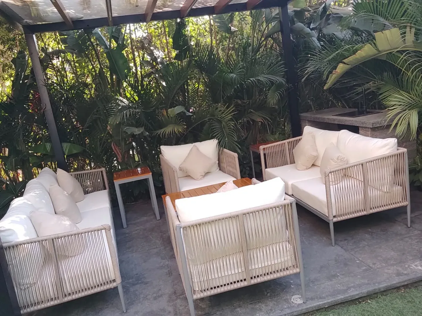 White outdoor rope lounge set from a real Nestica delivery in Sheikh Zayed