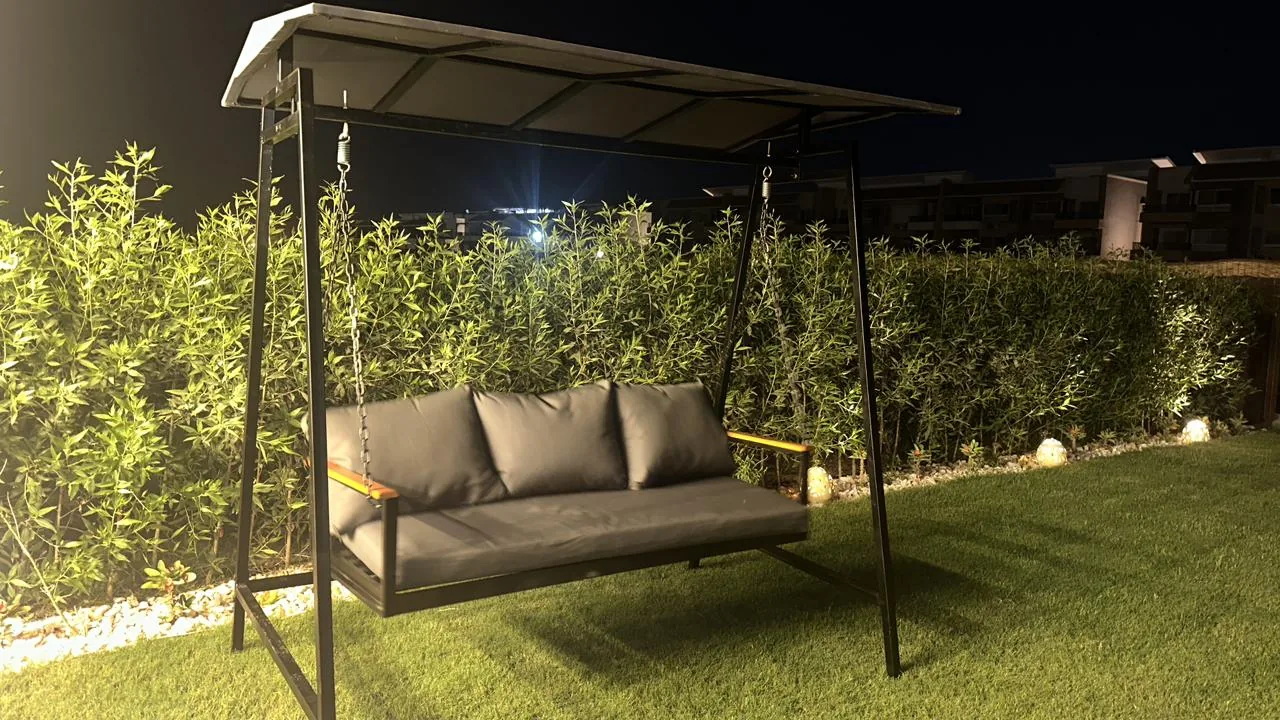 3-Person Metal Swing – Black and Grey by Nestica - Outdoor Swings